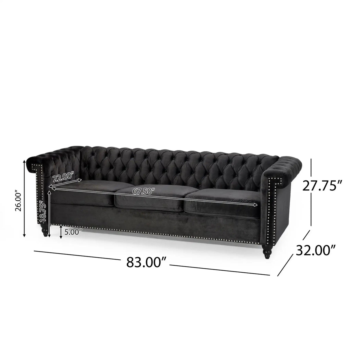 Chesterfield Style 3 Seater Sofa With Deep Button Tufting - Best Buy Furniture