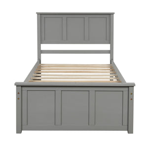 Platform Bed With Twin Trundle And Frame, Twin Size - Gray