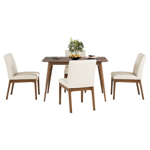 5 Piece Dining Set With Table And Upholstered Chairs - Light Beige / Walnut