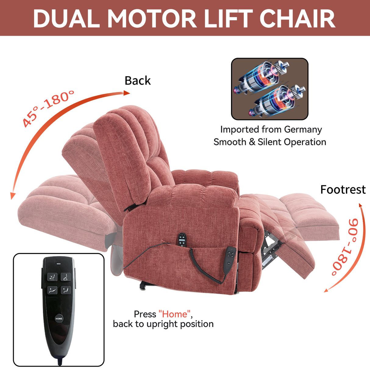 Dual Motor Heat Massage Electric Power Lift Recliner