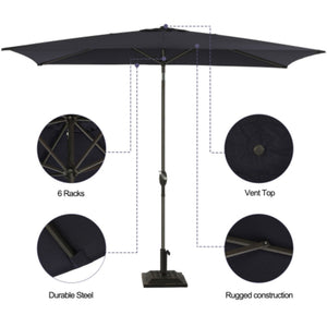 Rectangular Patio Umbrella With Crank Tilt, Polyester UV-Resistant Canopy