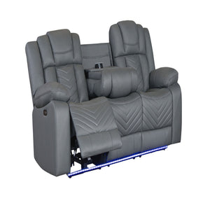 Raize - 10 Power Reclining Sofa With DDT, WC And LED - Gray