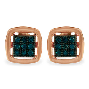 Rose Plated Sterling Silver Rose Cut Treated Diamond Stud Earring (0.25 cttw, Blue Color, I2-I3 Clarity)