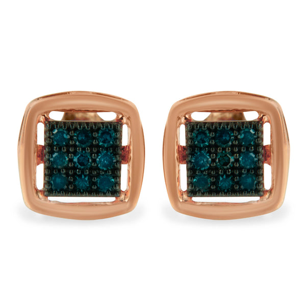 Rose Plated Sterling Silver Rose Cut Treated Diamond Stud Earring (0.25 cttw, Blue Color, I2-I3 Clarity)