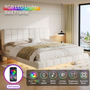 Floating Bed With Light, Soft Touch Surface