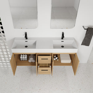 60" Floating Double Sink Bathroom Vanity with Drawers and Doors