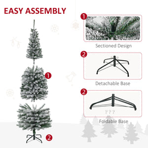 HOMCOM 6' Tall Unlit Snow-Flocked Slim Artificial Christmas Tree
