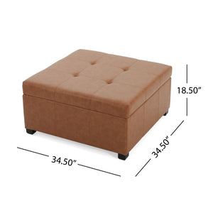 Faux Leather Tufted Storage Ottoman