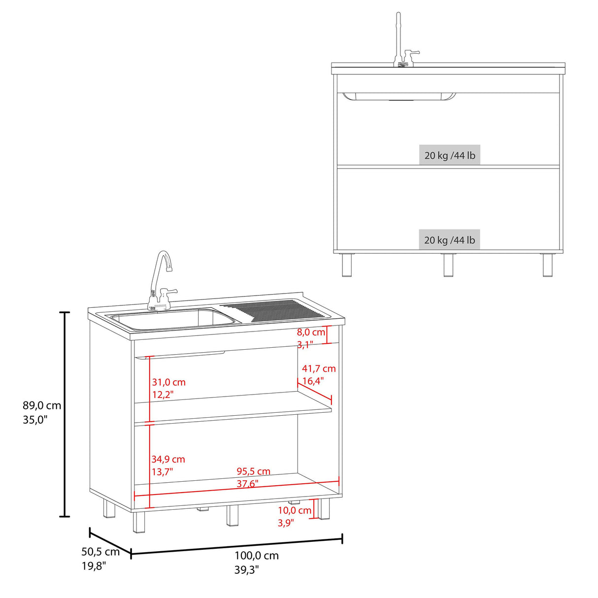 White Utility Sink Cabinet with 2 Doors and 3 Shelves