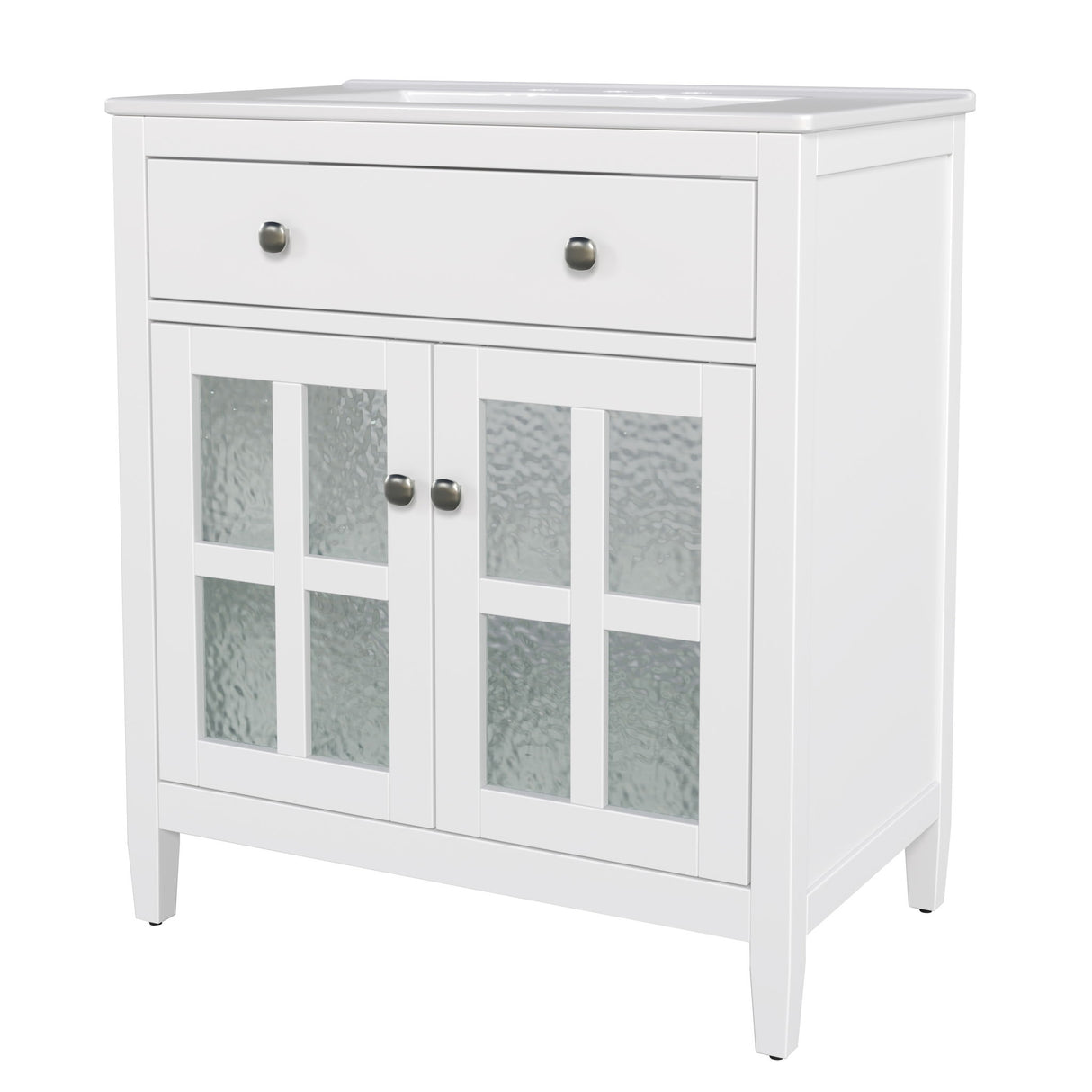 Bathroom Vanity With Ceramic Sink, Adjustable Shelf & Tip Out Tray