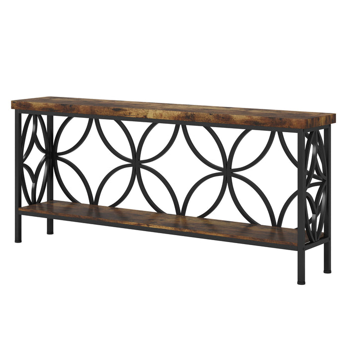 Extra Long Console Table with Open Storage Shelves - Dark Gray or Dark Brown