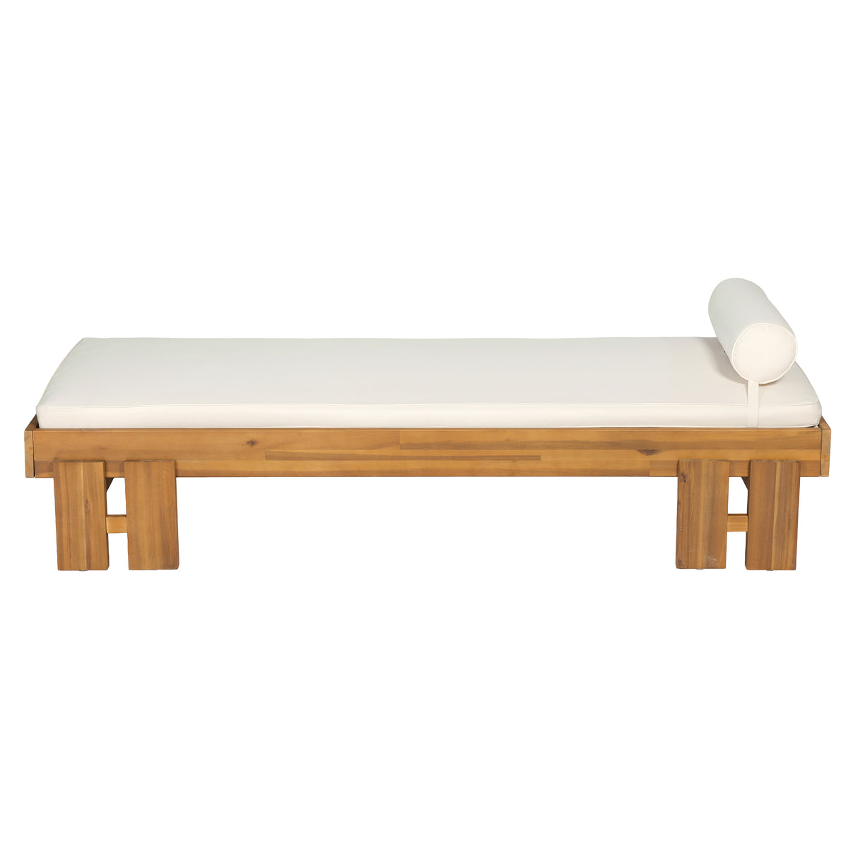 Teak Finish Acacia Wood Daybed with Cream Cushion