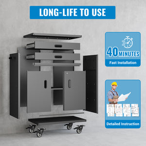 Metal Tool Garage Storage Cabinet with 2 Drawers and 2 Doors, with Wheels and Lock