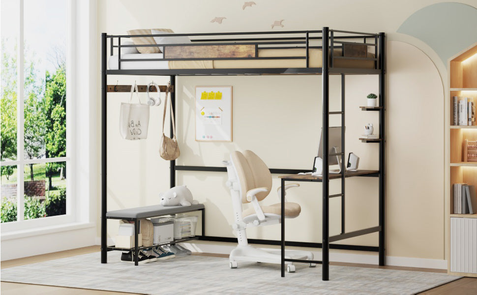 Twin Size Loft Bed Frame with Storage