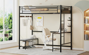 Twin Size Loft Bed Frame with Storage