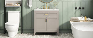 30" Bathroom Vanity with Ceramic Sink Top, Solid Wood Legs
