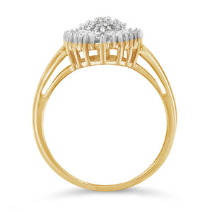 10K Yellow Gold 1/2 Cttw Round & Baguette Cut Diamond Pear Shaped Domed PavÃ© Cluster with Halo Cocktail Ring (J-K Color, I1-I2 Clarity) - Size 4-1/4