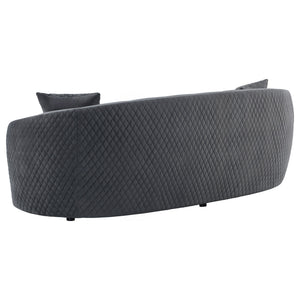 Luxe Upholstered Curved Sofa With Trim And Diamond Quilting - Dark Gray