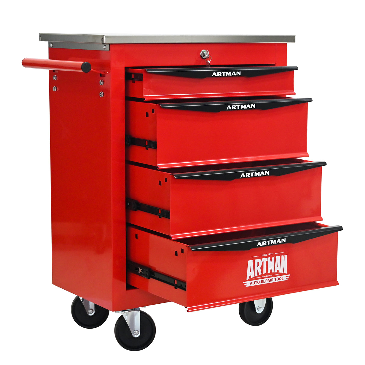 4 Drawers Multifunctional Tool Cart with Wheels, Red & Black