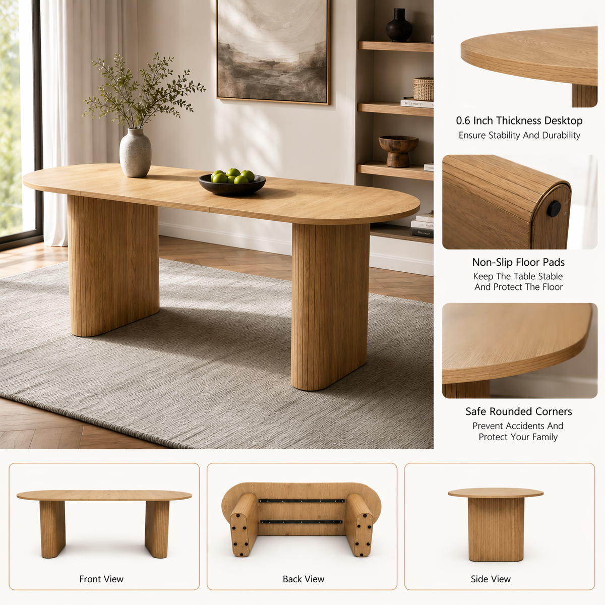 70.8" Oval Dining Table for 4-8