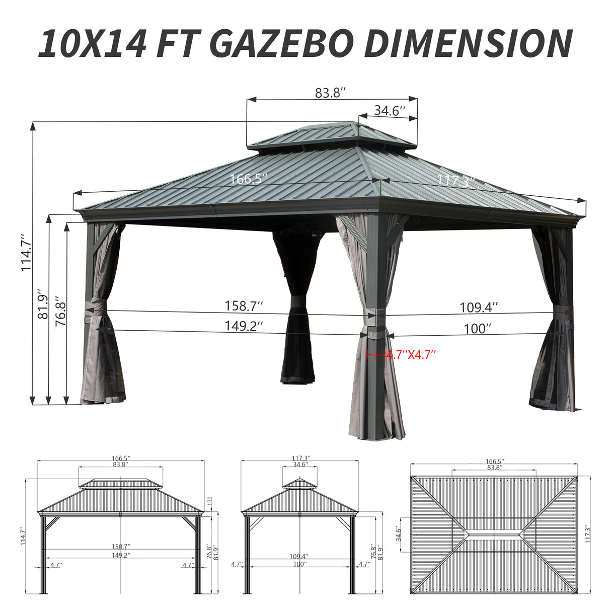 10' x 14' Hardtop Gazebo with Galvanized Steel Double Roof