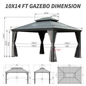 10' x 14' Hardtop Gazebo with Galvanized Steel Double Roof