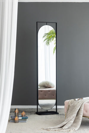 Full Length Standing Mirror, 360° Swivel Floor Mirror For Bedroom - Black