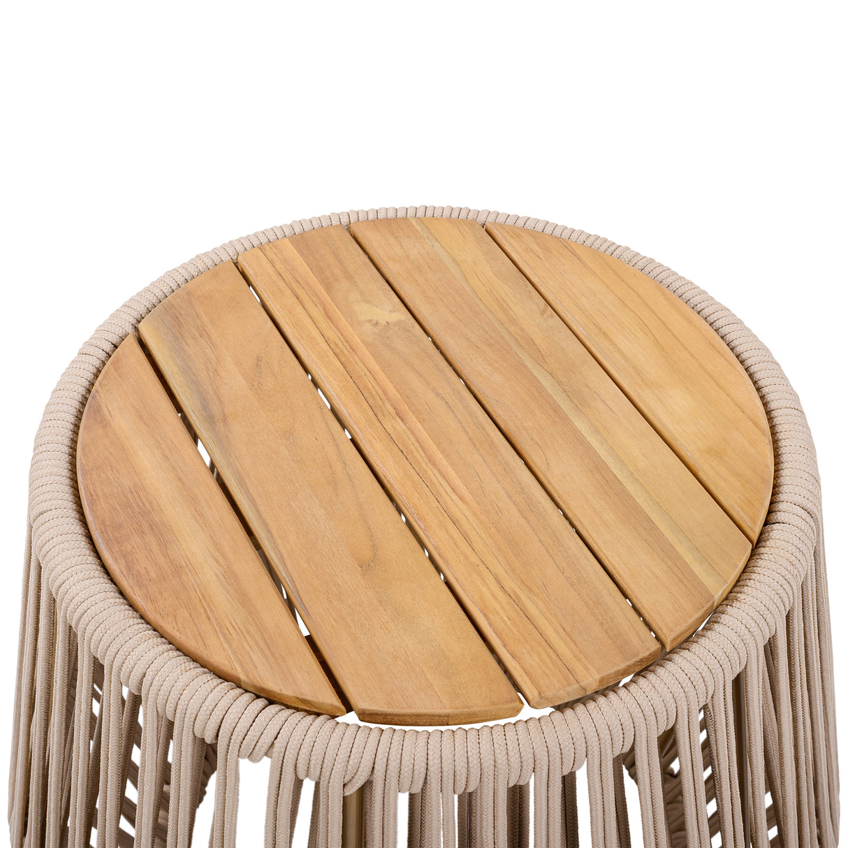 Acacia Wood Side Table with Beige Rope Base