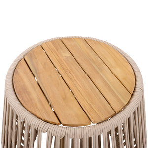 Acacia Wood Side Table with Beige Rope Base