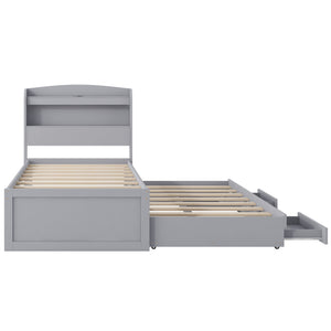 Platform Bed With LED Headboard, Charging Station, Trundle And 2 Drawers