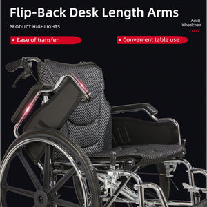 Heavy-Duty Manual Wheelchair For Adults With Double X Force Support