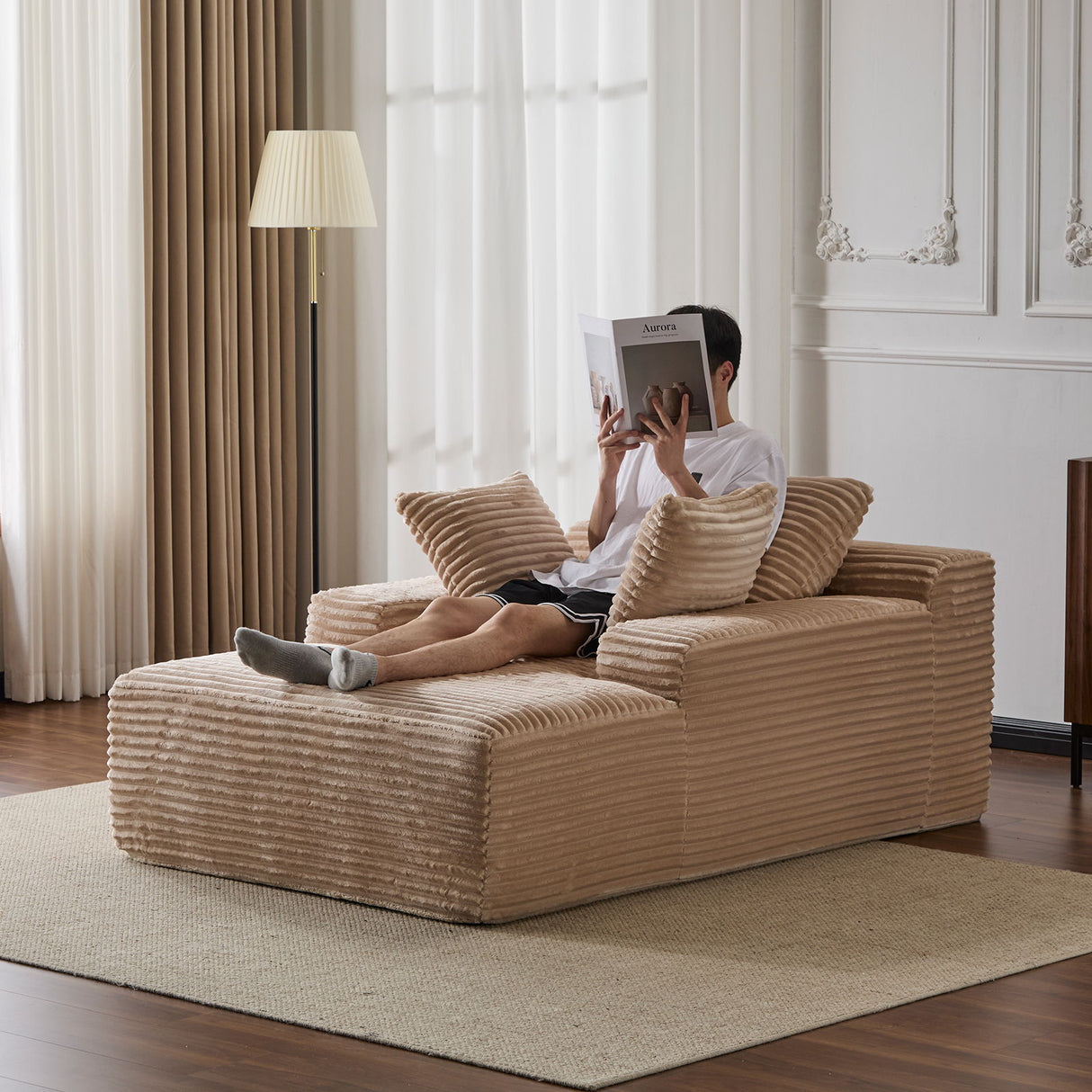Oversized Chaise Lounge Chair Cozy Cloud Couch With 3 Throw Pillows And Wide Armrest