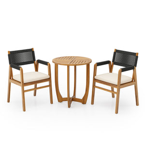Outdoor 3-Piece Acacia Wood Dining Set with Cushion