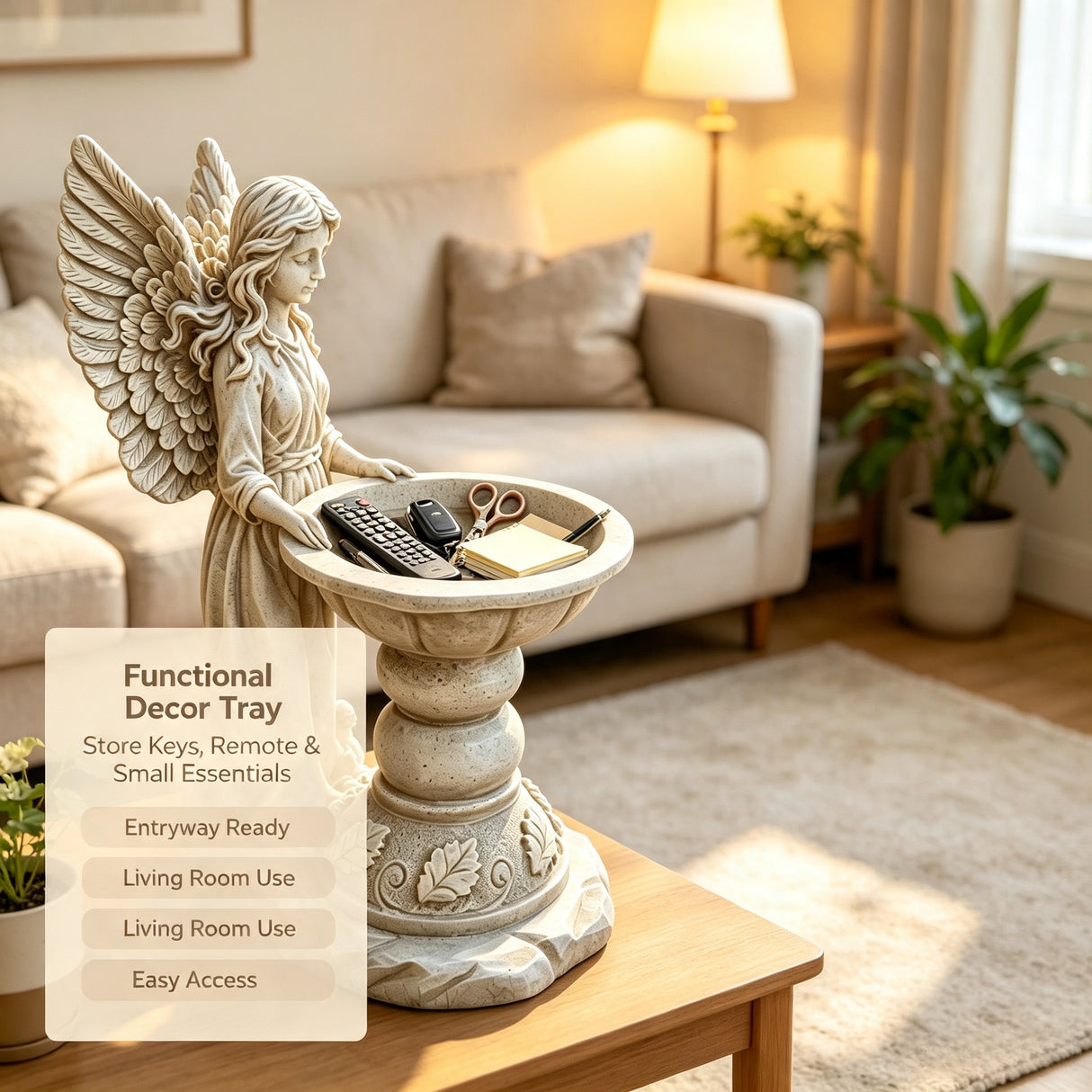 15.35" High Angel Bird Bath Sculpture, 11.61" Wide Resin Garden Angel Statue with Pedestal Bowl, Decorative Bird Feeder & Water Basin for Outdoor Home Decor