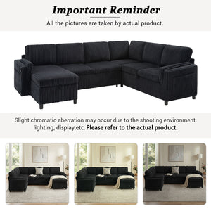 Convertible U-Shaped Sectional Sofa Bed With USB Ports And Storage