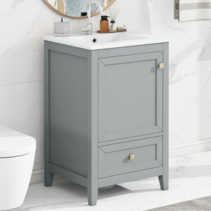 20" Bathroom Vanity with Sink, Storage Rack, and Soft Closing Door - Grey
