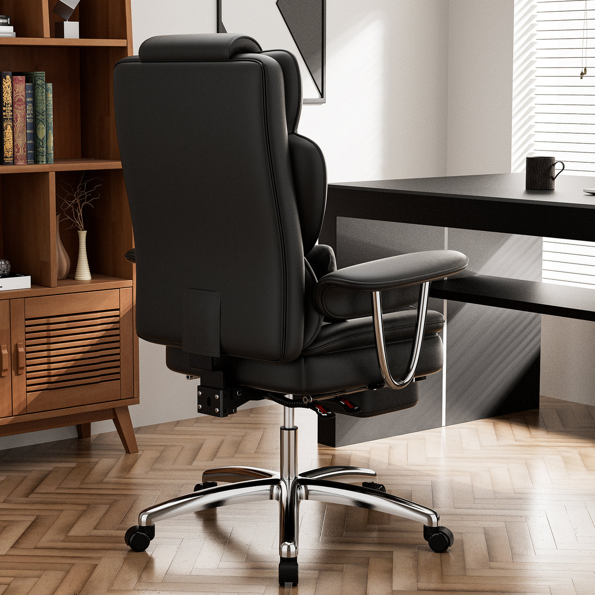 Big and Tall Executive Office Chair with Footrest - Black