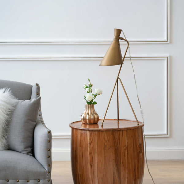 Drum Side Table With Tray Style Top - Brown