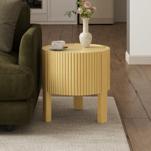 Round Fluted Side Table with Storage