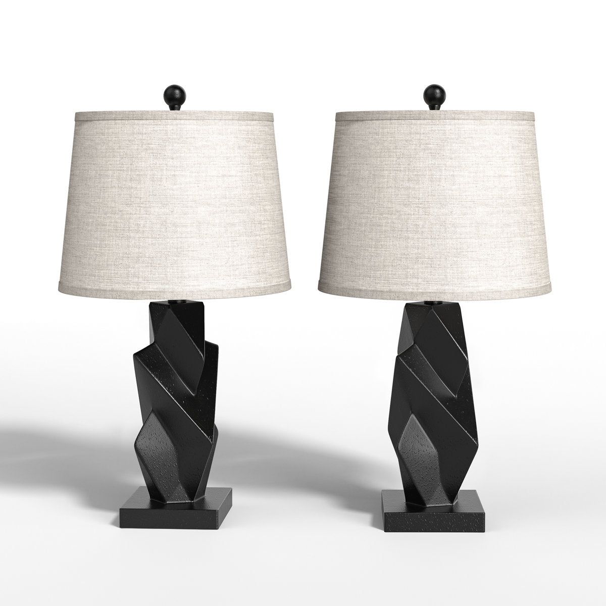 Modern Resin Table Lamp, 24.5-Inch, 3-Way Dimmable with USB and Type-C, Black, Set of 2