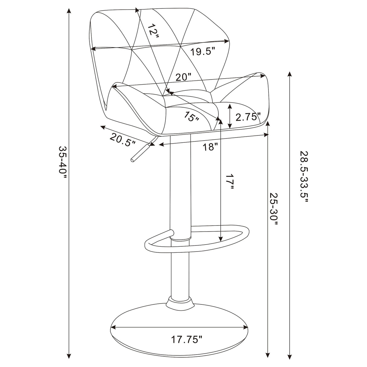 Adjustable Bar Stool With Height-Adjustable Base (Set of 2)
