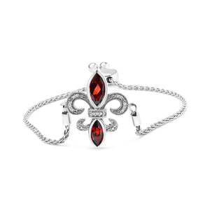 .925 Sterling Silver Marquise Garnet  and Diamond Accent Lariat 4â€-10â€ Fleur De Lis Adjustable Bolo Bracelet (H-I Color, SI1-SI2 Clarity)