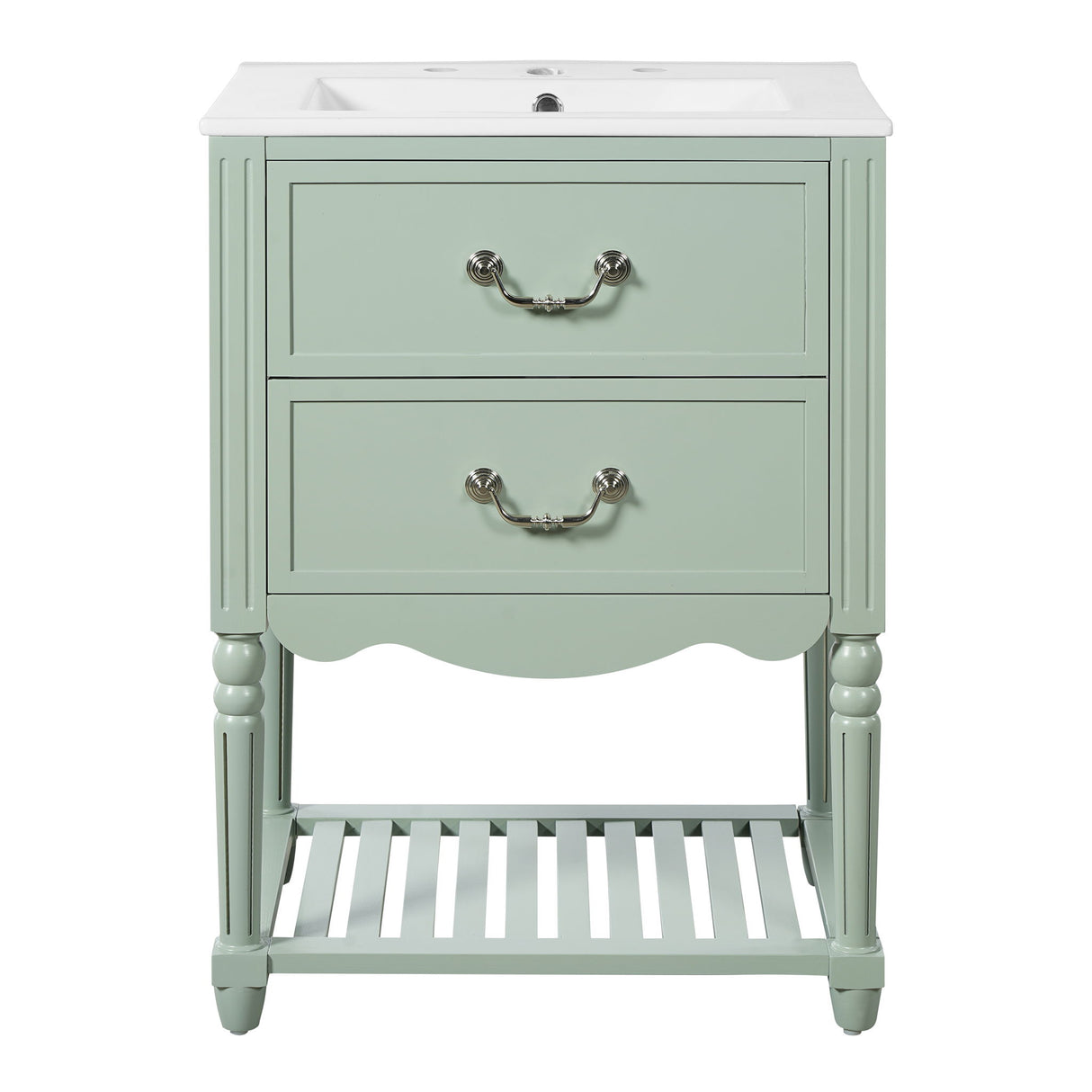 Wave Design Bathroom Vanity With Sink, 2 Drawers And Open Shelf