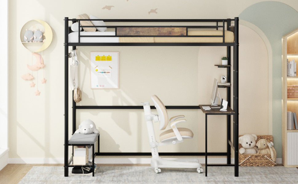 Twin Size Loft Bed Frame with Storage