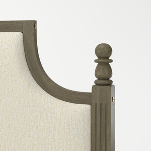King Size Farmhouse Solid Wood Platform Bed Frame, 50.8-Inch Tall, Beige Linen