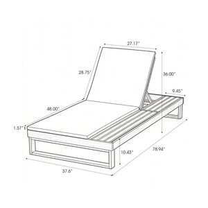Black Acacia Wood Chaise Lounge with 1.57-Inch Cushions