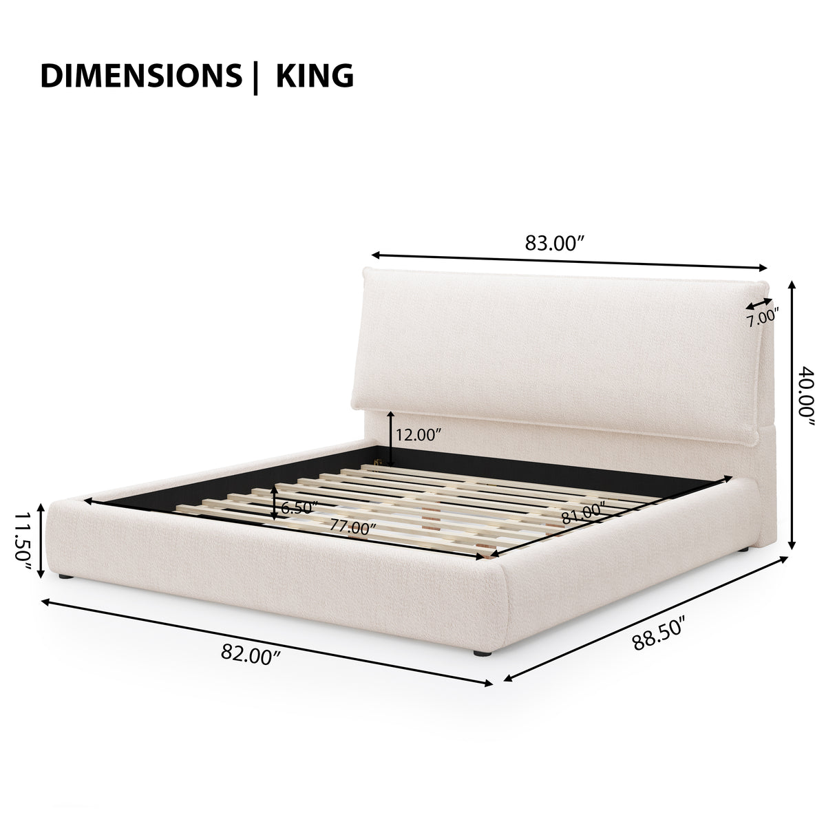 Upholstered Platform Bed Frame with Oversized Plush Pillow Headboard