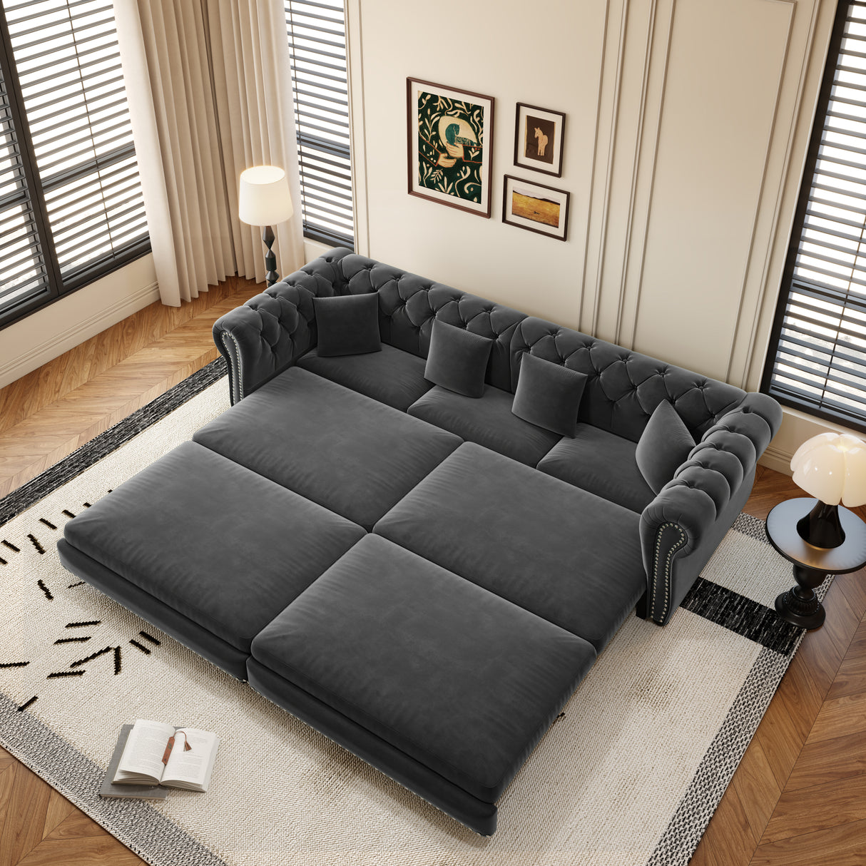 Chesterfield Sofa Bed – 3-in-1 Convertible Velvet Sofa