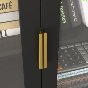 Tempered Glass Door Tall Storage Bookcase