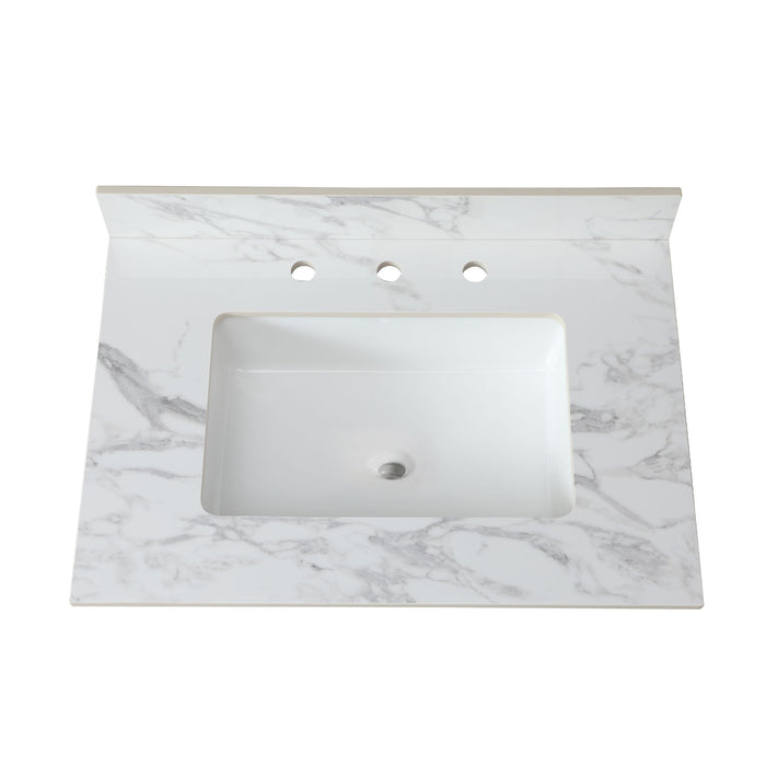 Elegant Sintered Stone Bathroom Vanity Top with Rectangular Undermount Ceramic Sink - White